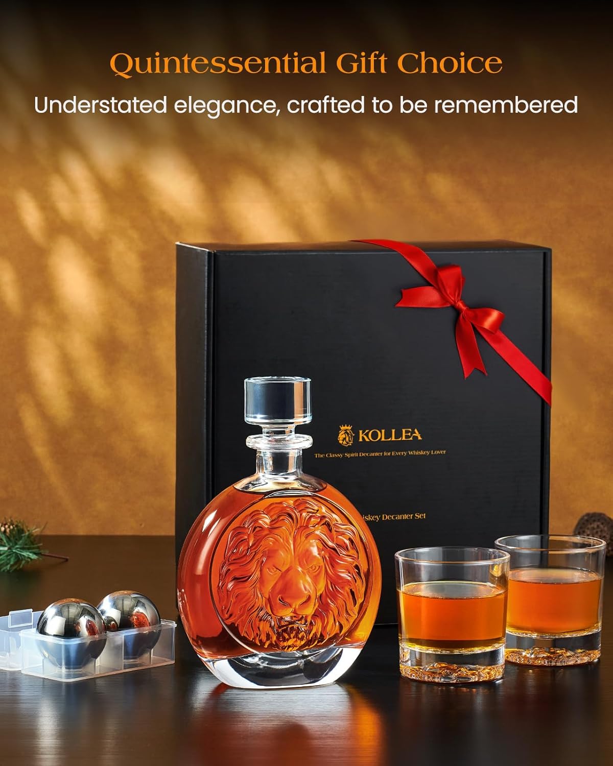Kollea Engraved Lion Whiskey Decanter Set